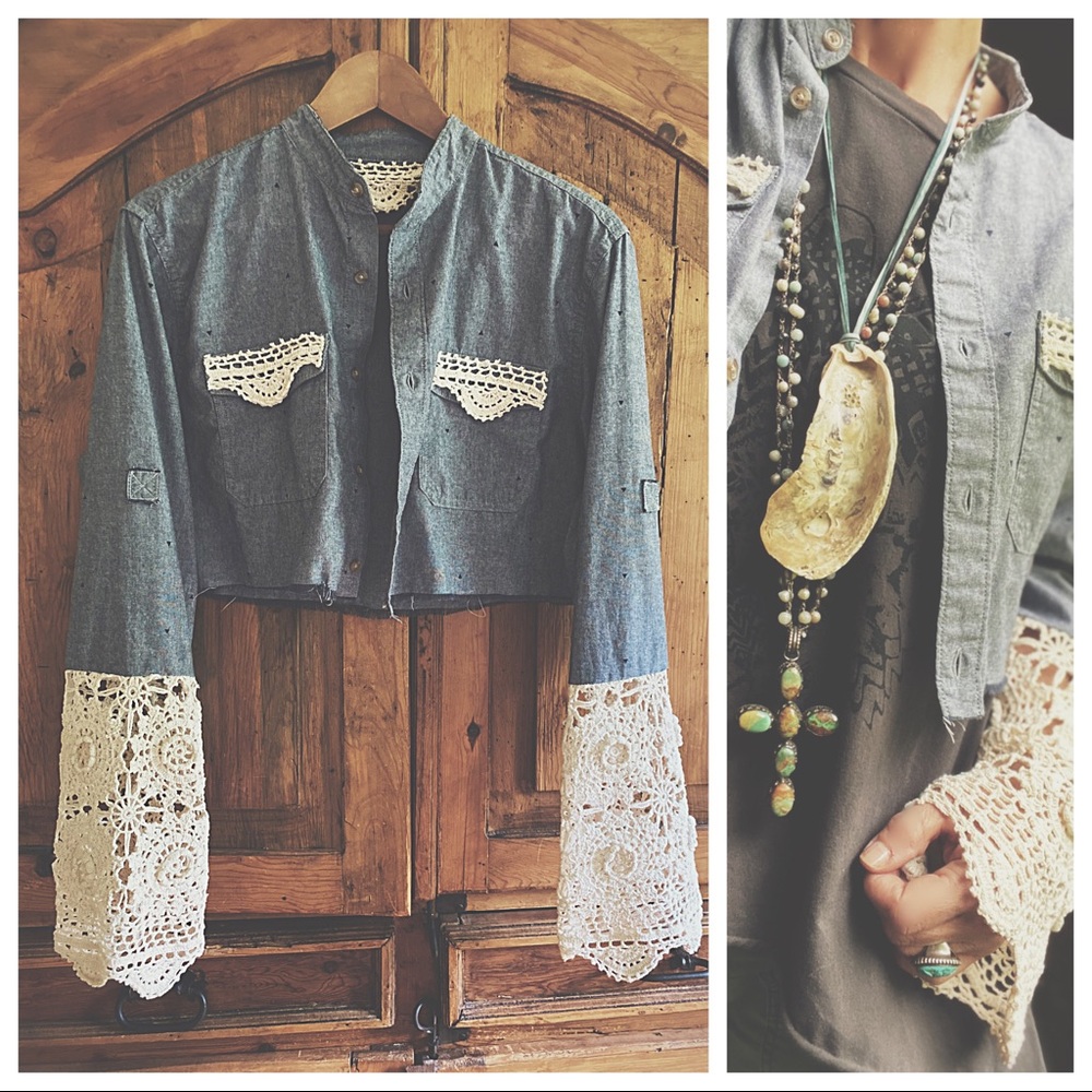 Jacket Macramé  Sleeve & wrap necklace HP🌵
